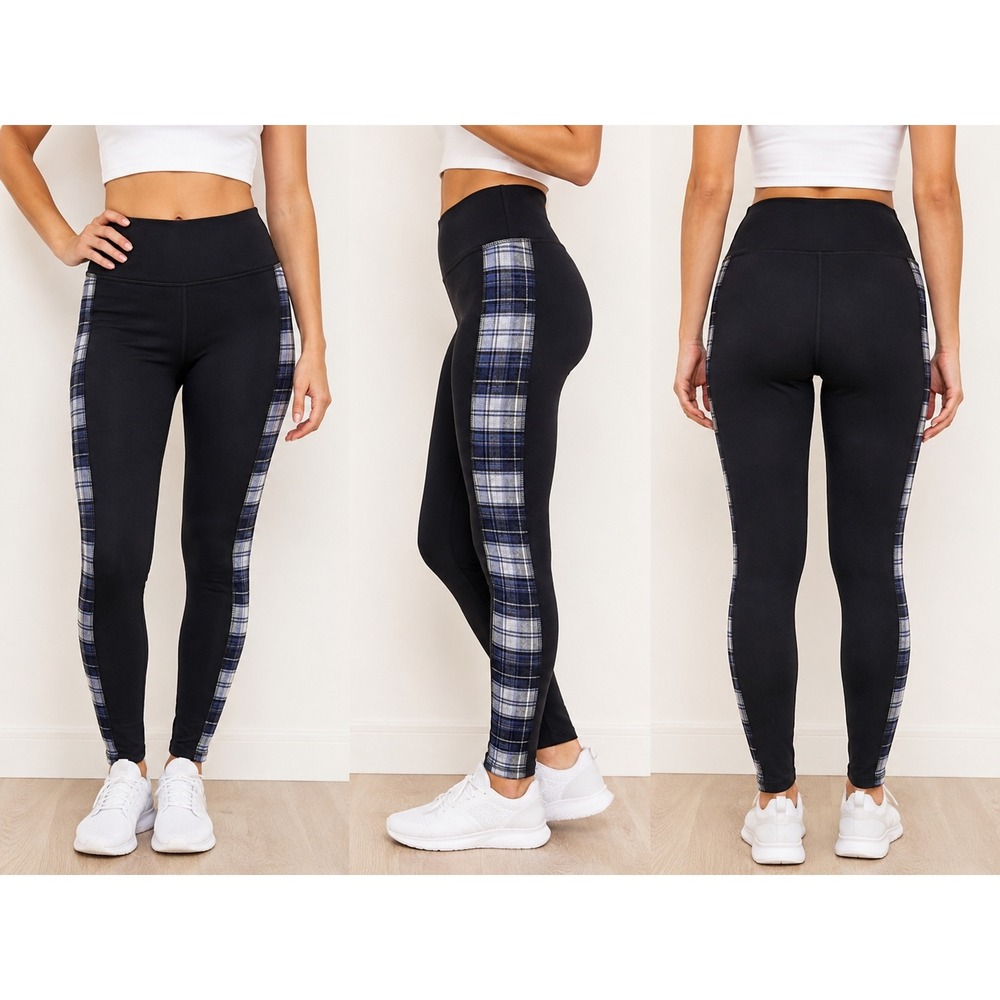 Vermont Flannel Co Leggings Women Small Black Campbell Plaid‎ Fleece Lined NWT